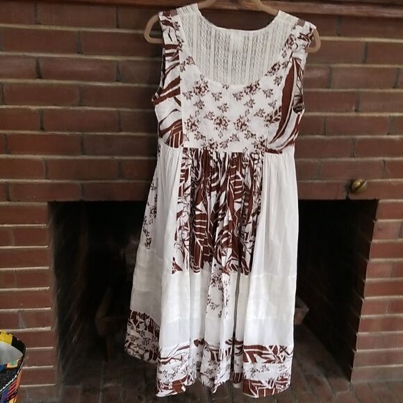 White and brown summer dress. Size M. 100% cotton. - Picture 3 of 3